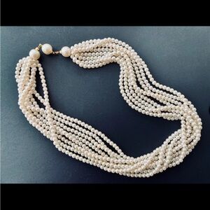 Vintage 8-Strand Faux Pearl Necklace Jewelry Statement Twist/Swag Wedding Social
